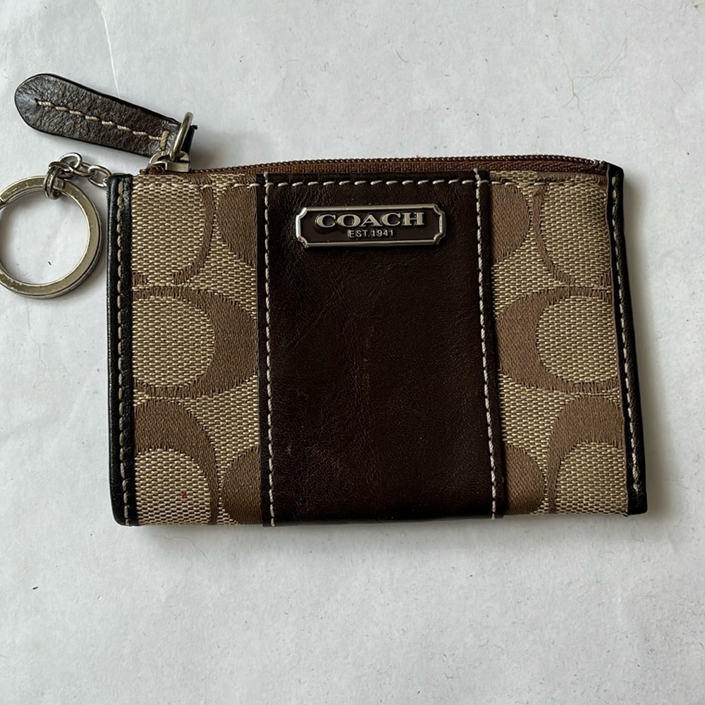 ⭐️Vintage COACH Signature Brown Card Coin Pouch Wallet Keychain